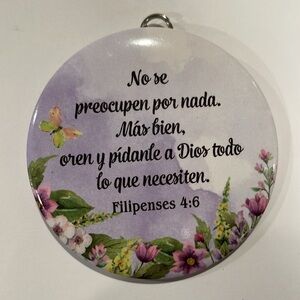Inspirational Spanish Key Holder/Bag Charm/Mirror with Floral Design NWT